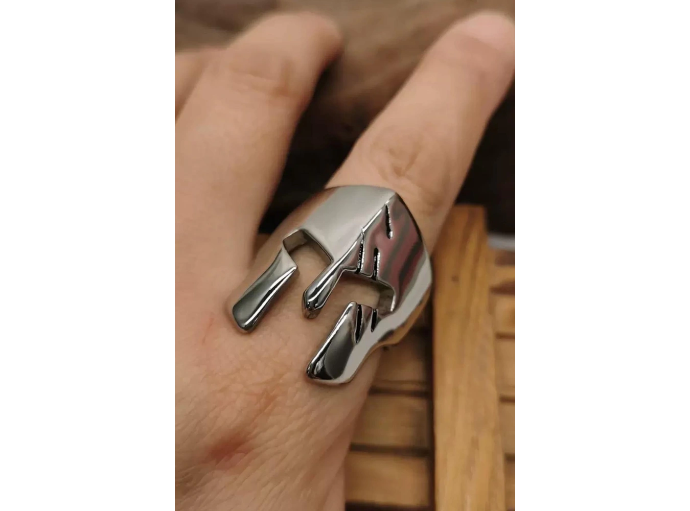 Gümüş Renk Maske Figürlü Ayarlanabilir Çelik Erkek Yüzük