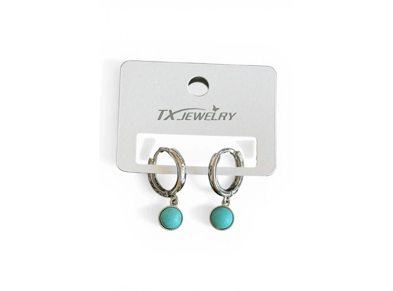 Gümüş Renk Mavi Boncuklu Tx Küpe (Çift)