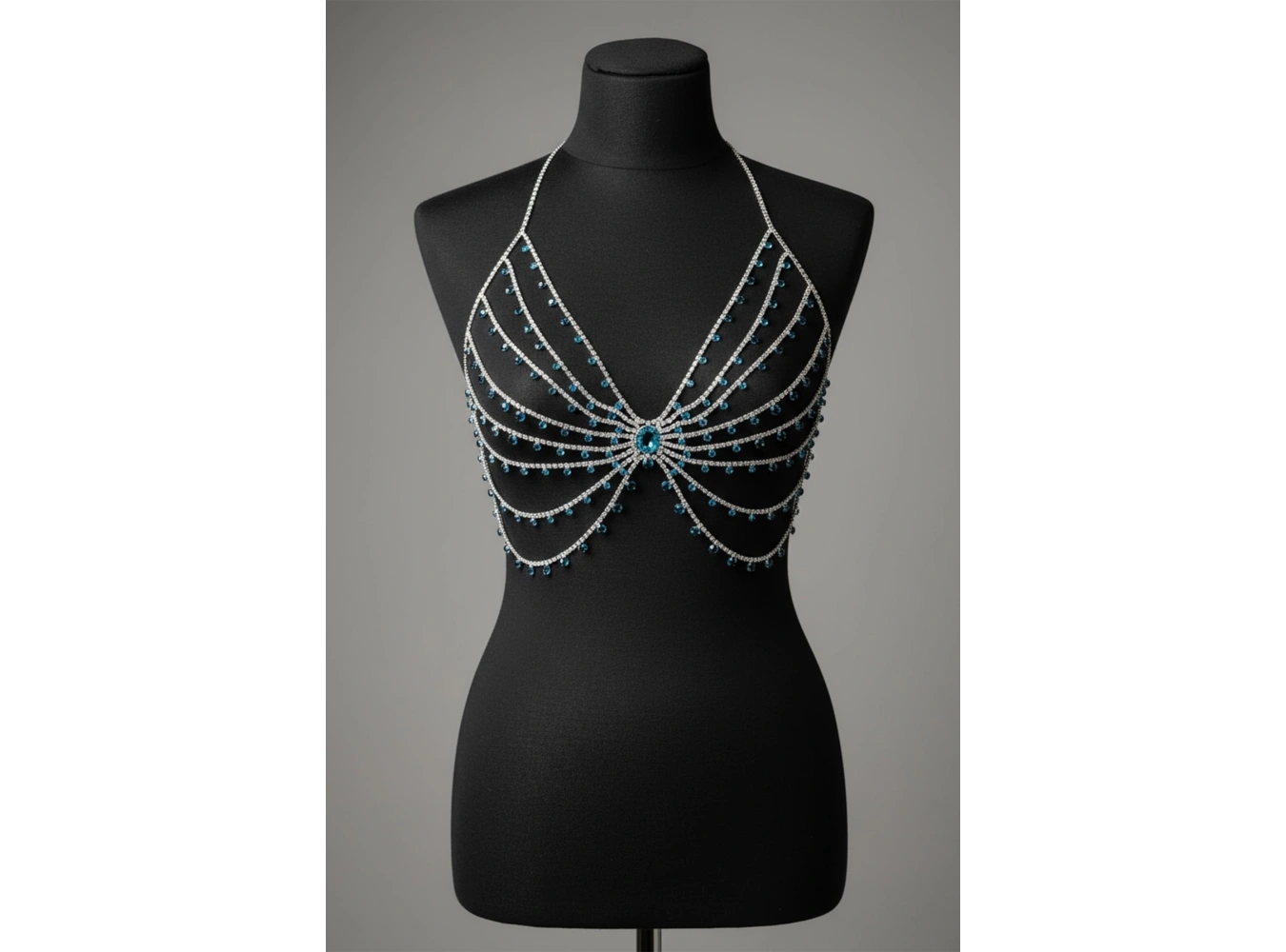 Gümüş Renk Mavi Taş Detaylı Bralet Vücut Aksesuarı