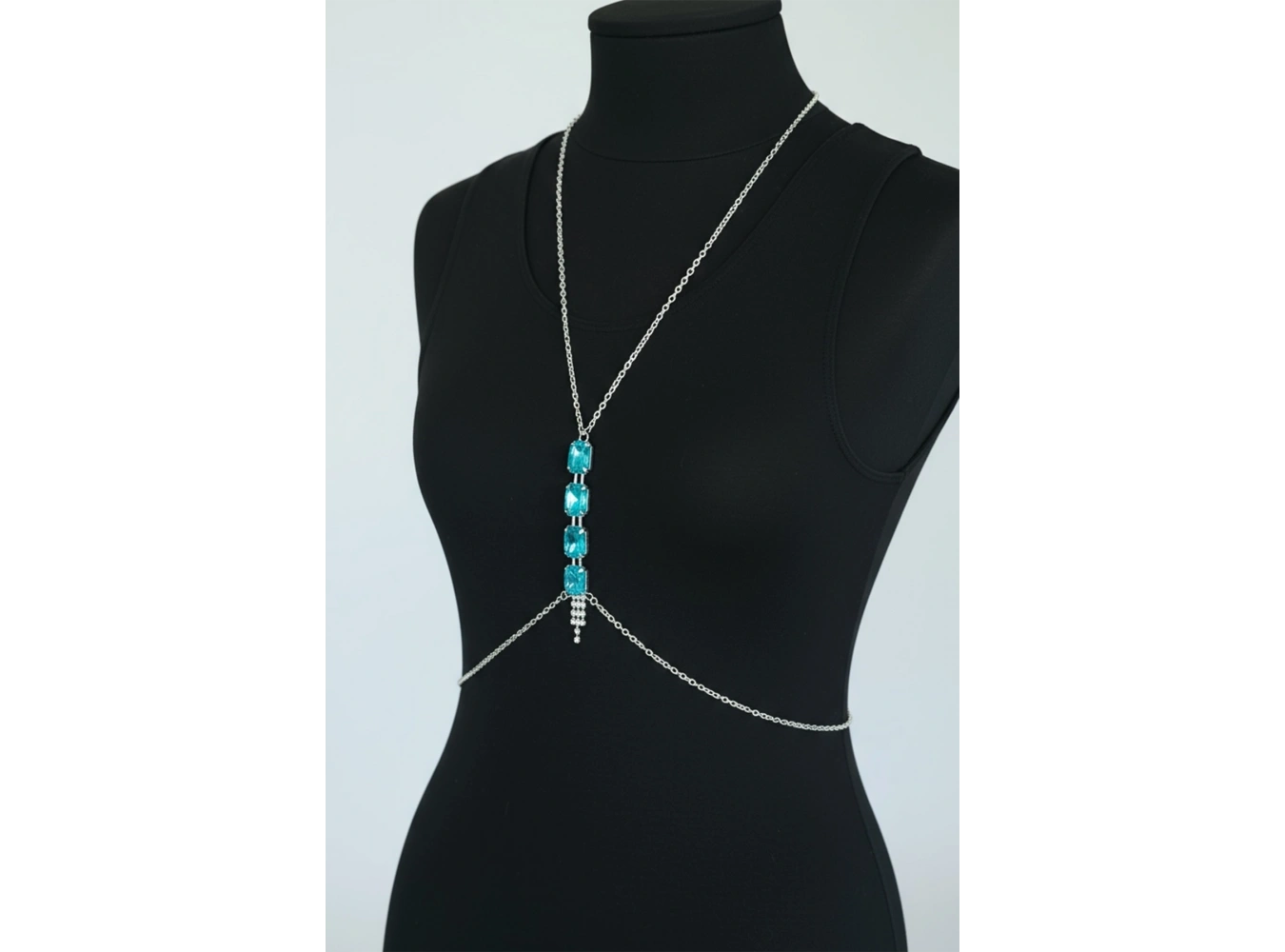 Gümüş Renk Mavi Taş Detaylı Vücut Aksesuarı