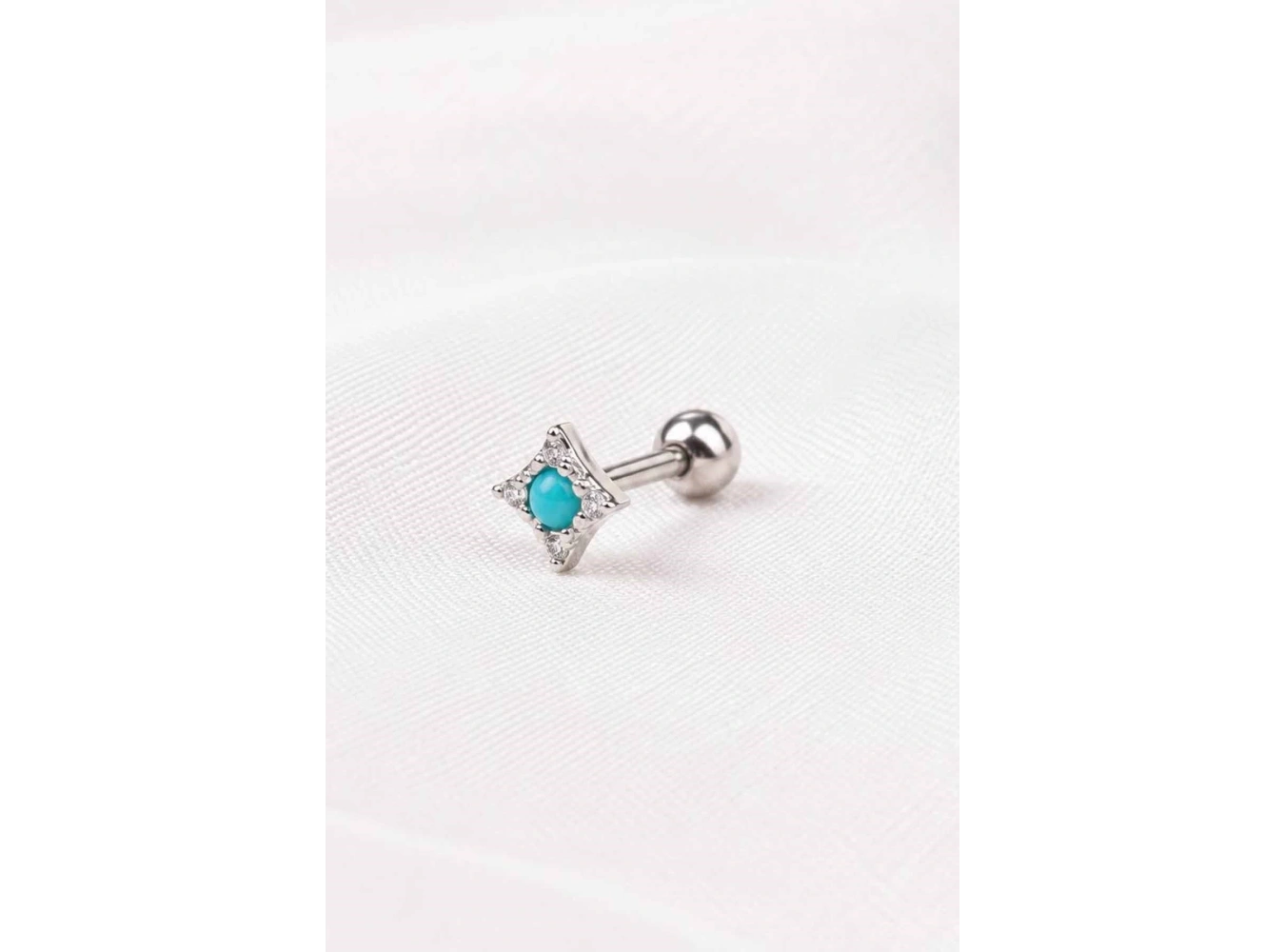 Gümüş Renk Mavi Taşlı Cerrahi Çelik Tragus/Kıkırdak Küpe/Piercing (Tek)