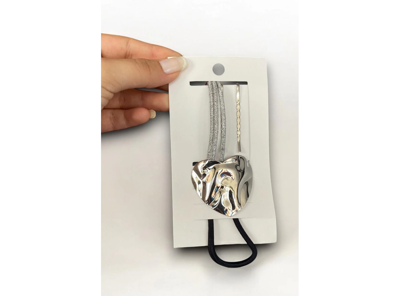 Gümüş Renk Metal Detaylı Lastik Toka Ve Tel Toka Set