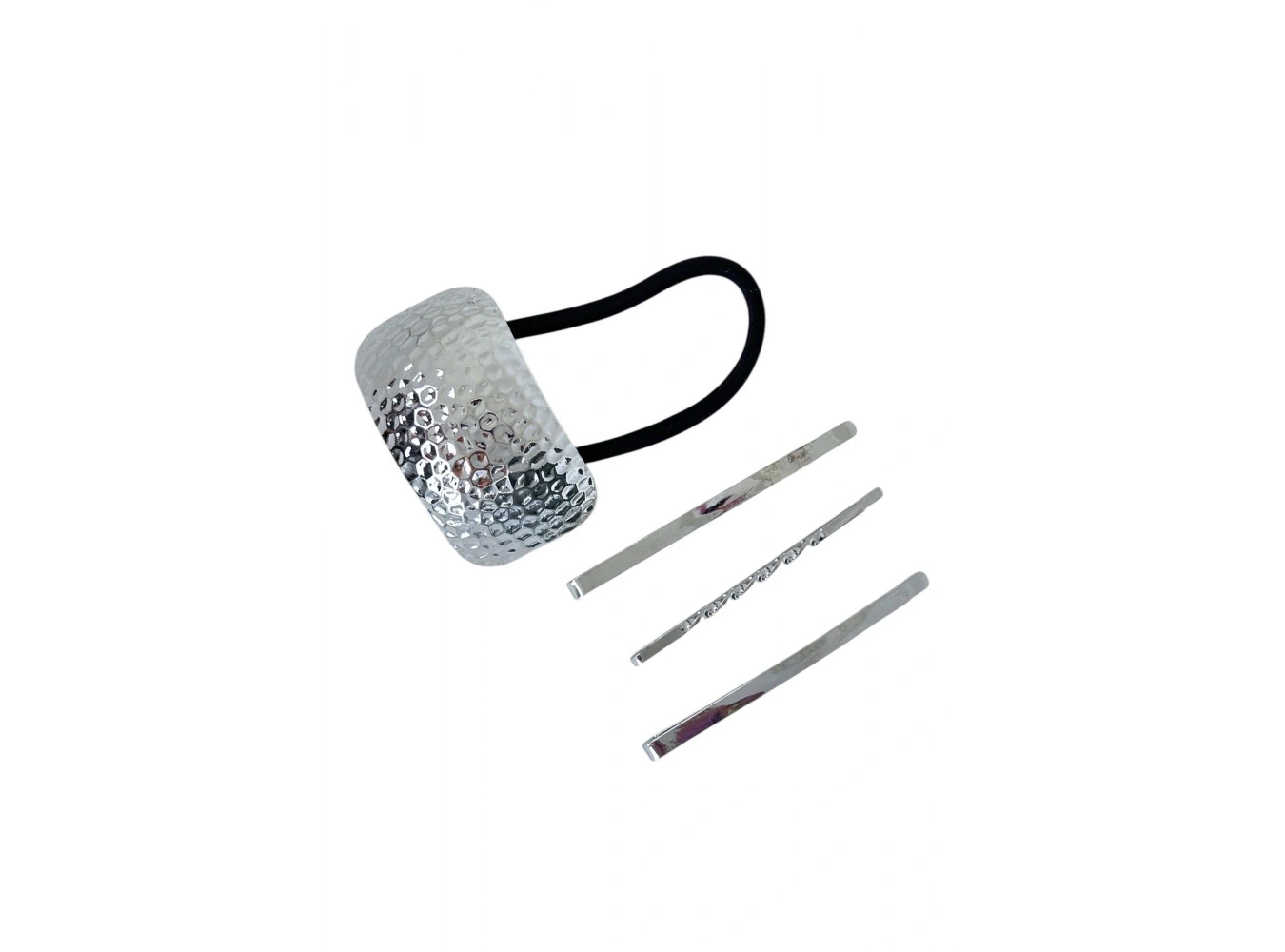 Gümüş Renk Metal Detaylı Lastik Ve Tel Toka Set