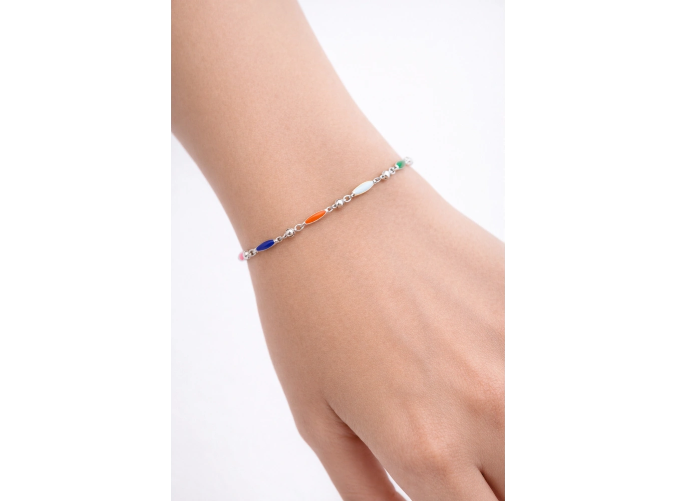 Gümüş Renk Mineli Zincir Bileklik