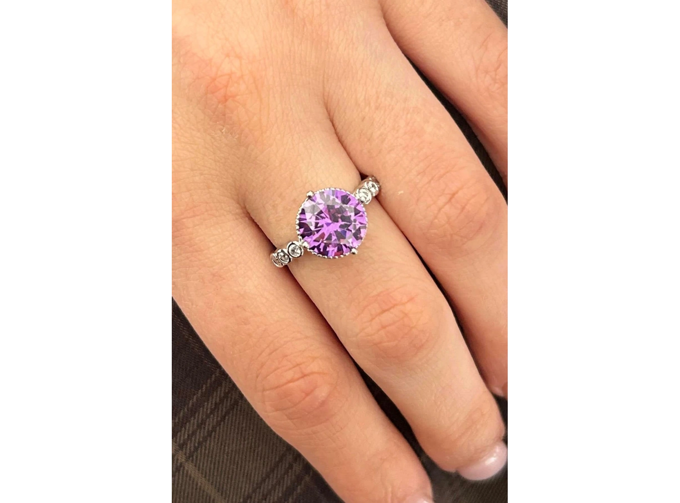 Gümüş Renk Mor Taş Detaylı Ayarlanabilir Çelik Yüzük