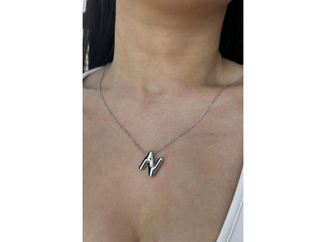 Gümüş Renk N Harf Balon Kolye