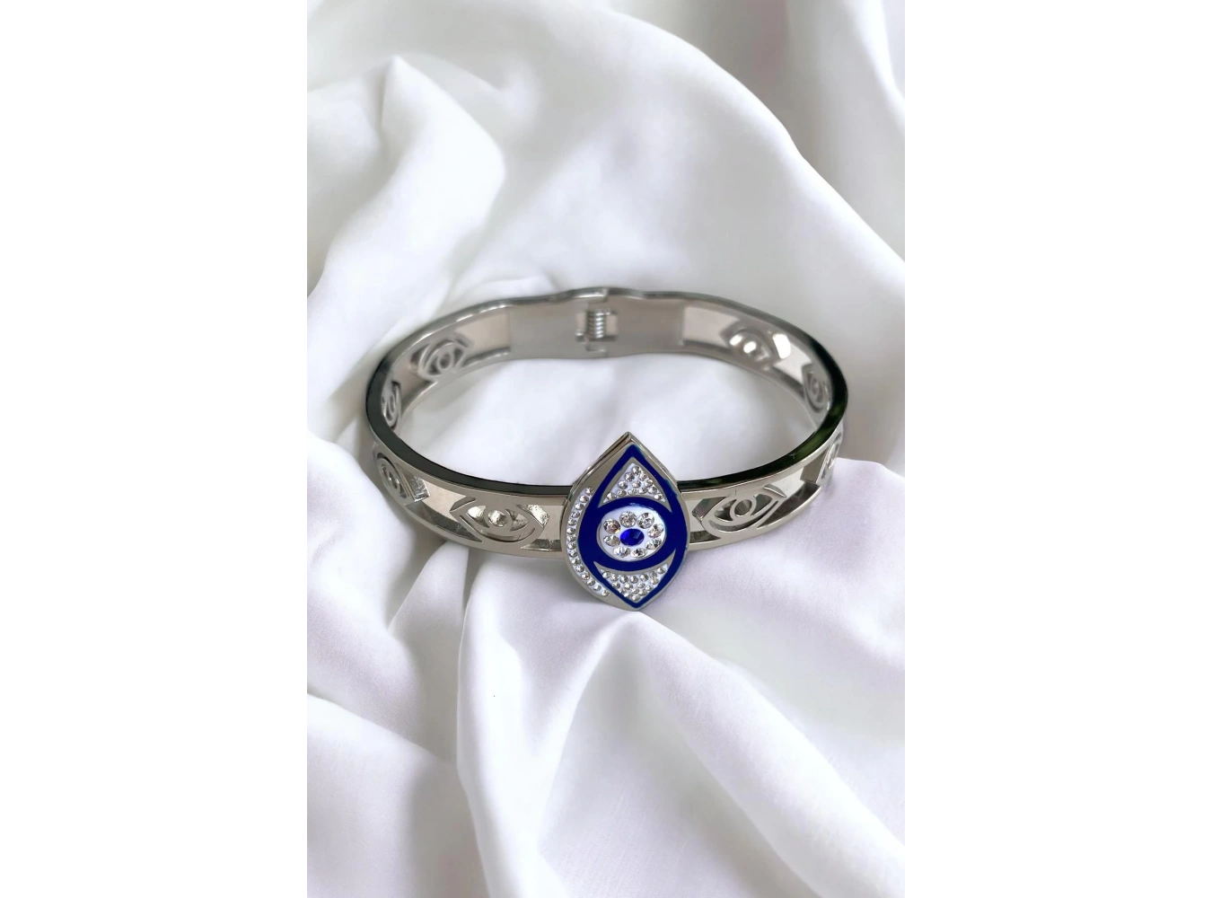 Gümüş Renk Nazar Boncuk Figürlü Çelik Bileklik