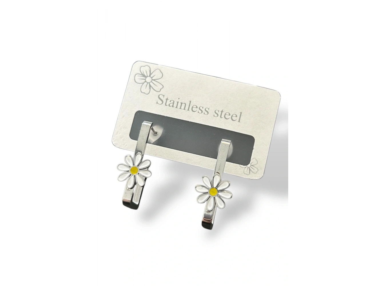 Gümüş Renk Papatya Figürlü Çelik Küpe (Çift)