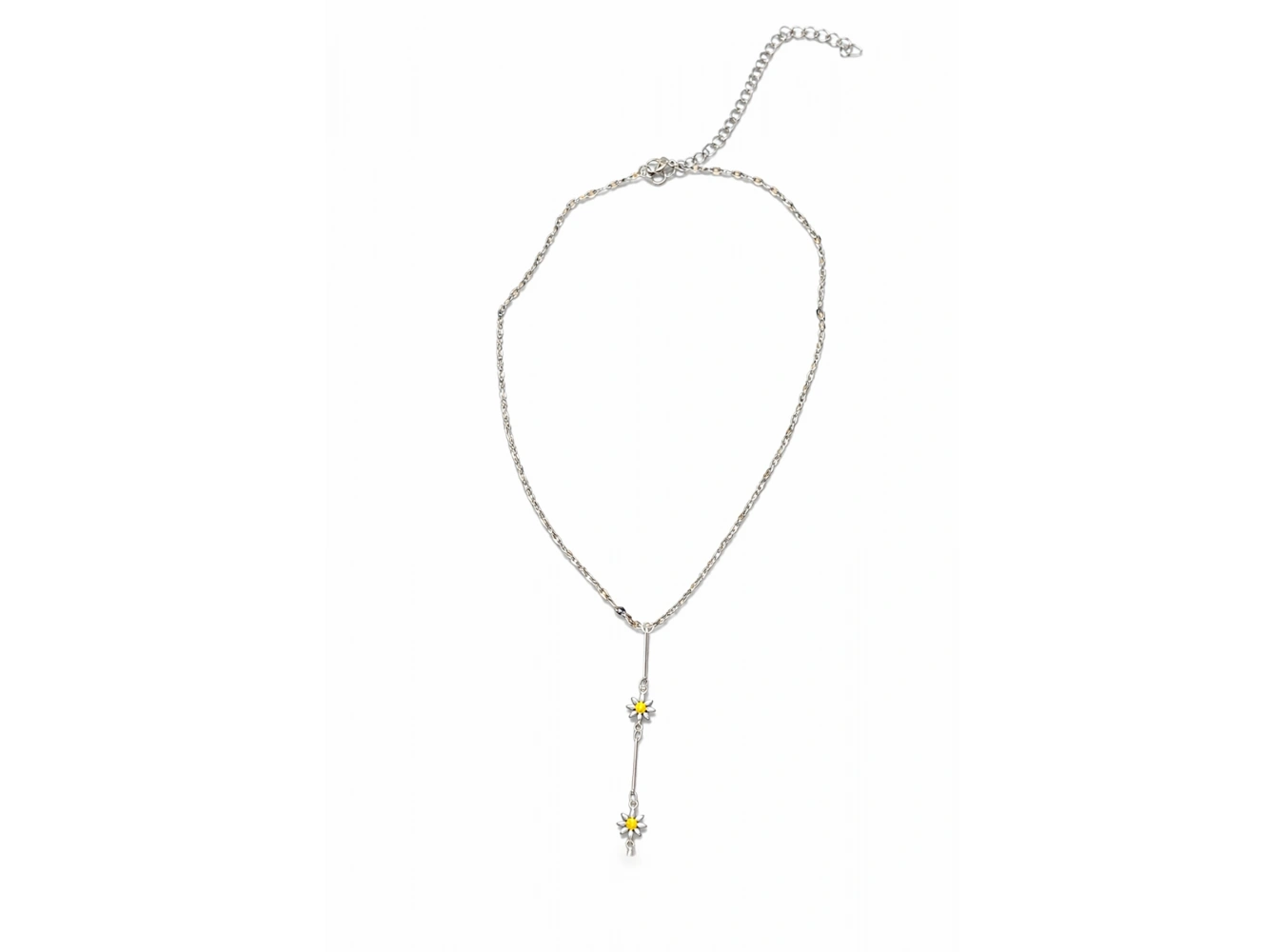 Gümüş Renk Papatya Figürlü Çelik Y Kolye