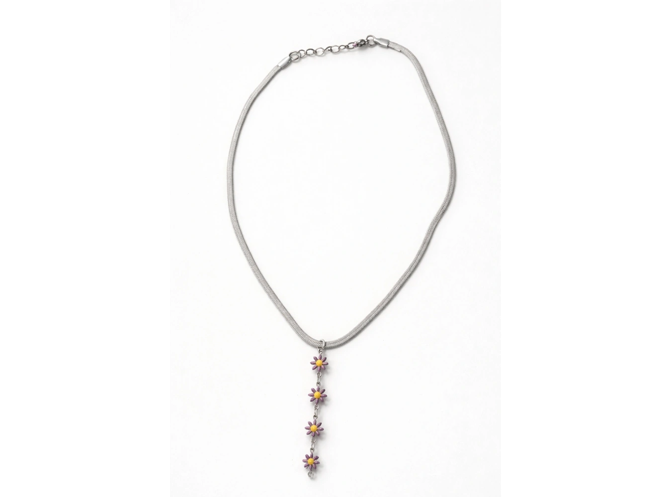 Gümüş Renk Papatya Figürlü İtalyan Zincir Detaylı Çelik Kolye