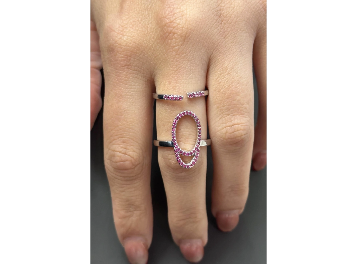 Gümüş Renk Pembe Taş Detaylı Ayarlanabilir Çelik Yüzük
