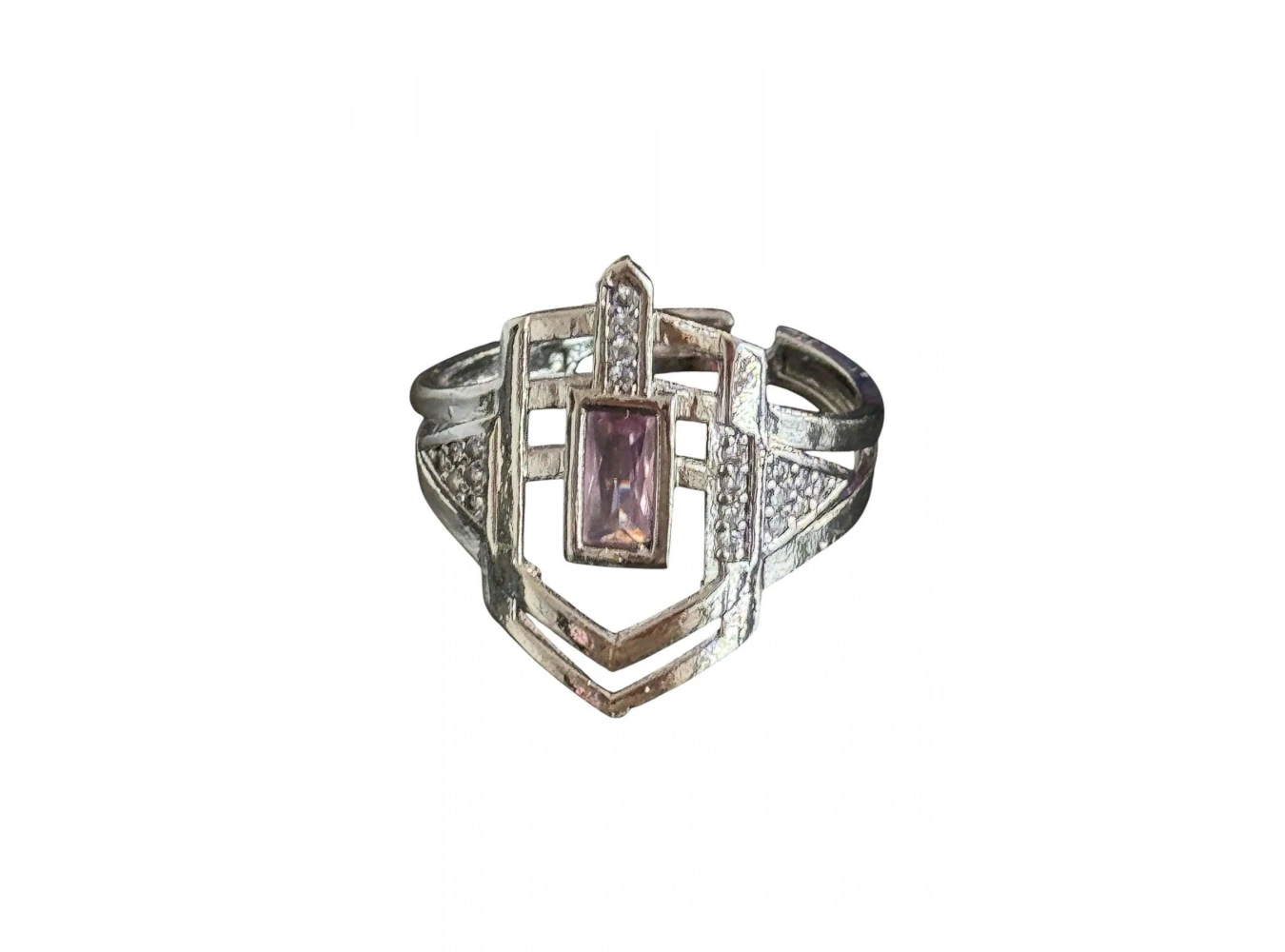 Gümüş Renk Pembe Taş Detaylı Ayarlanabilir Yüzük