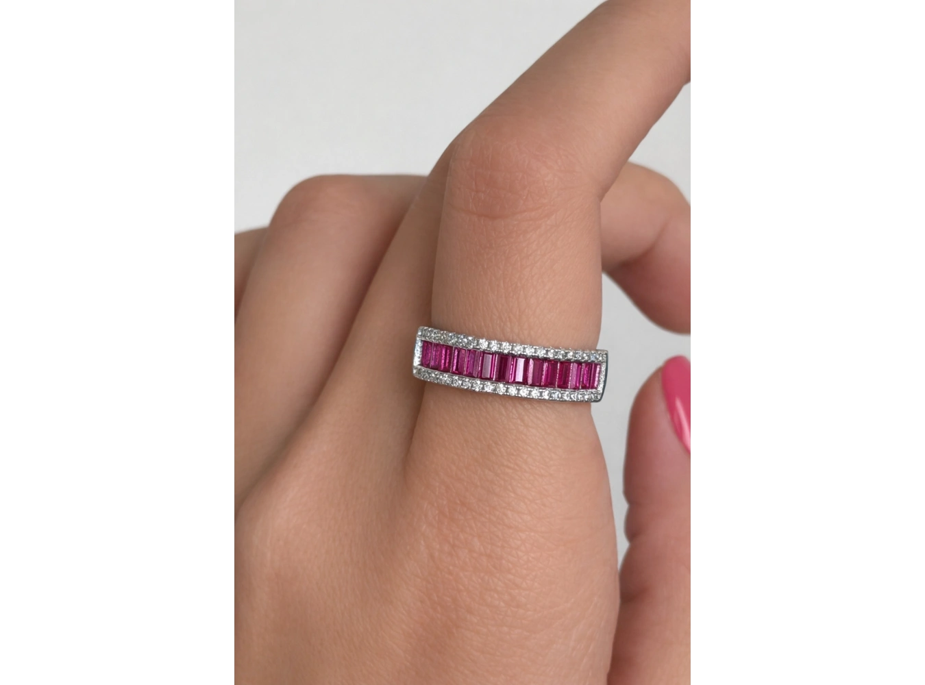 Gümüş Renk Pembe Taşlı Ayarlanabilir Yüzük