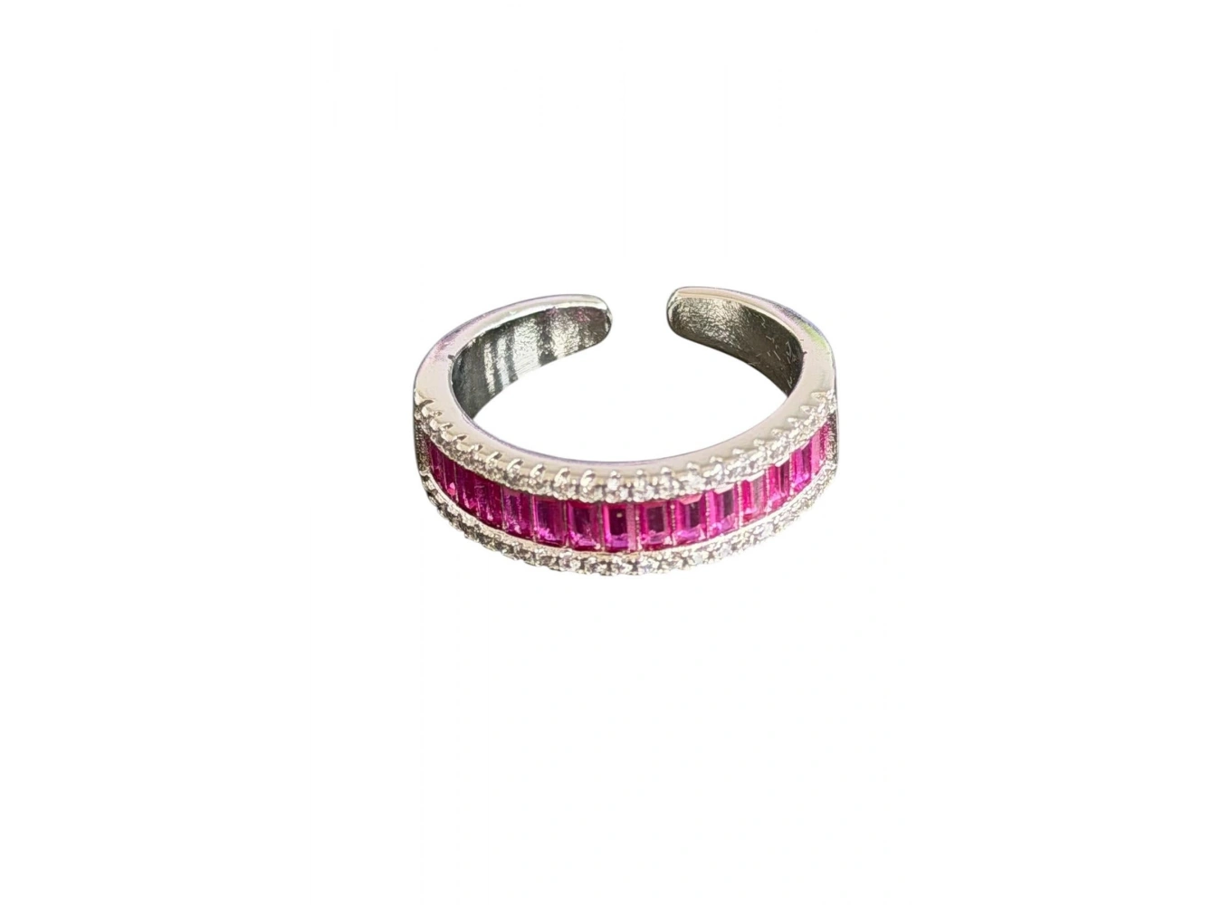 Gümüş Renk Pembe Taşlı Ayarlanabilir Yüzük