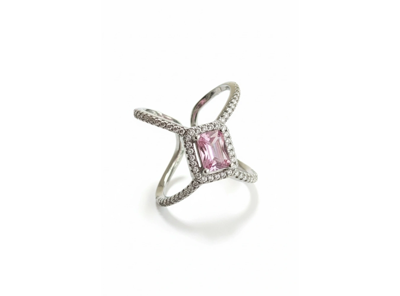 Gümüş Renk Pembe Taşlı Ayarlanabilir Yüzük