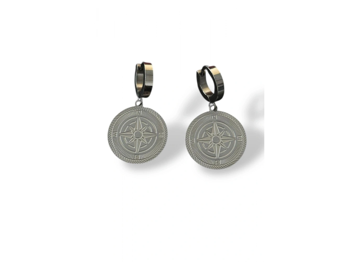 Gümüş Renk Pusula Figürlü Çelik Küpe (Çift)