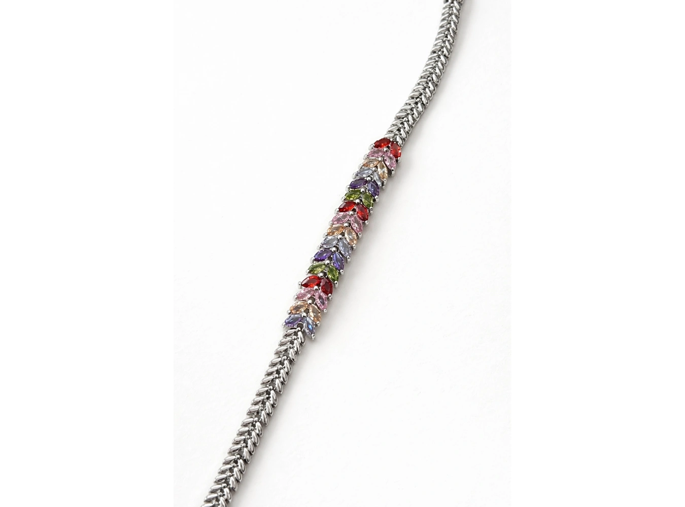 Gümüş Renk Renkli Taş Detaylı 14K Altın Kaplama CM Bileklik