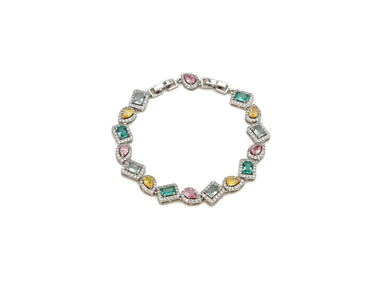 Gümüş Renk Renkli Taş Detaylı Tasarım Bileklik