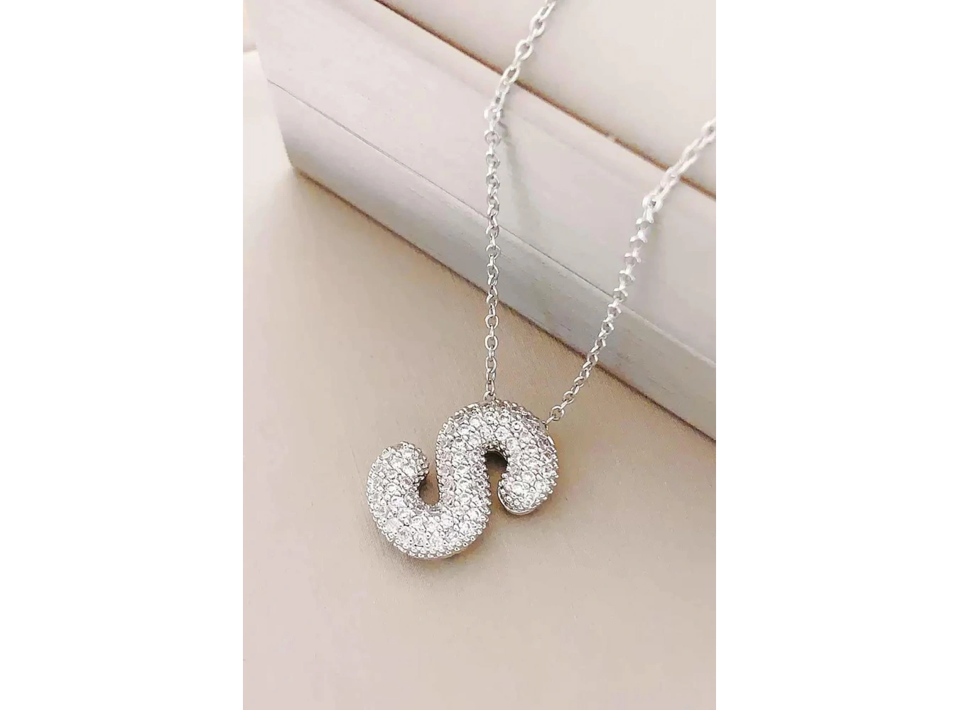 Gümüş Renk S Harf Taş Detaylı Çelik Kolye