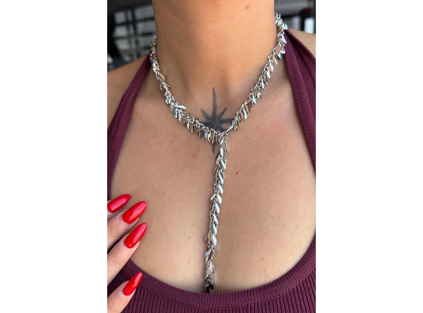 Gümüş Renk Saçaklı Çelik Y Kolye