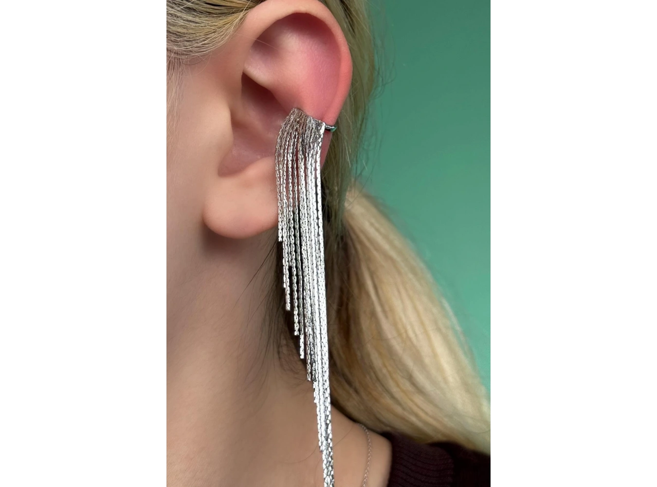 Gümüş Renk Sallantılı Ear Cuff (Tek)