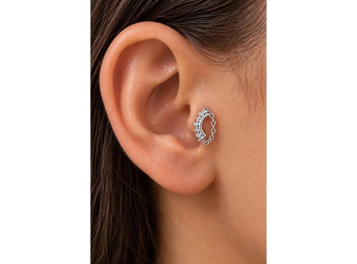 Gümüş  Renk Sallantılı   Taşlı Cerrahi Çelik Tragus/Kıkırdak Küpe/Piercing (Tek)