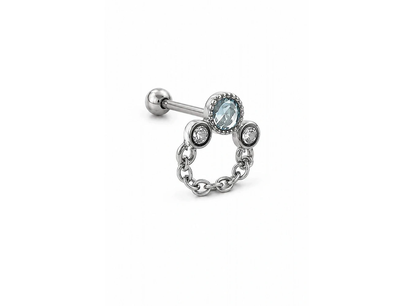 Gümüş  Renk Sallantılı   Taşlı Cerrahi Çelik Tragus/Kıkırdak Küpe/Piercing (Tek)
