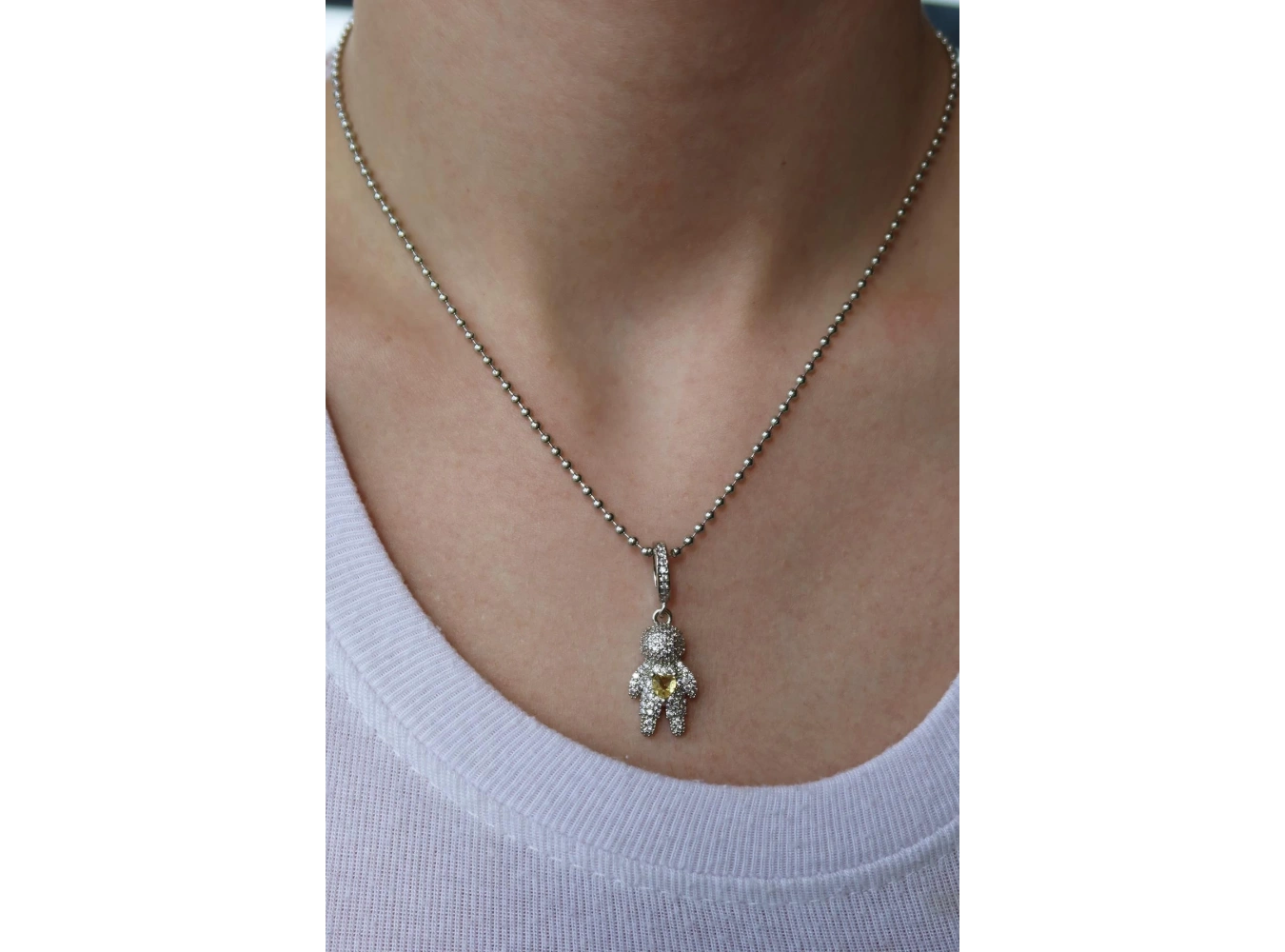 Gümüş Renk Sarı Taş Detaylı YSX Kolye