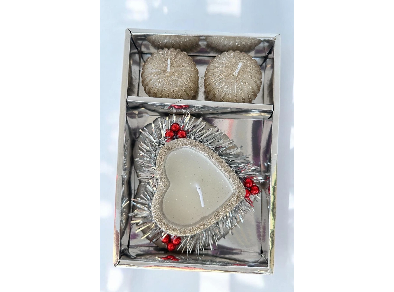 Gümüş Renk Sim Detaylı Dekoratif Mum