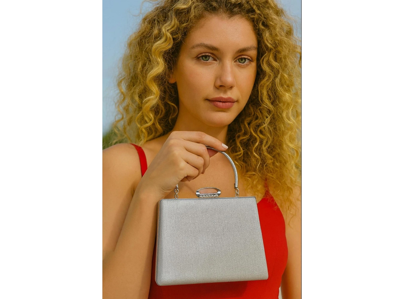 Gümüş Renk Simli Abiye Portföy Çanta