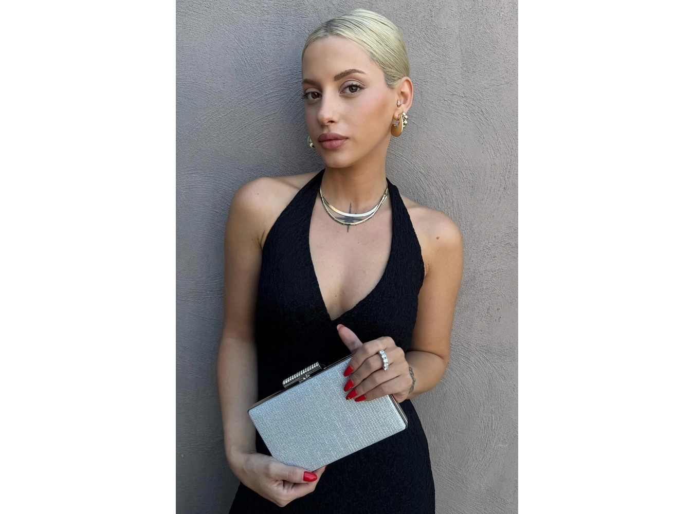 Gümüş Renk Simli Abiye Portföy Çanta