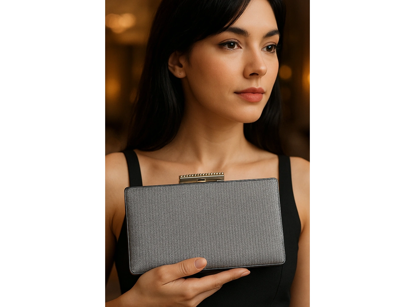 Gümüş Renk Simli Abiye Portföy Çanta