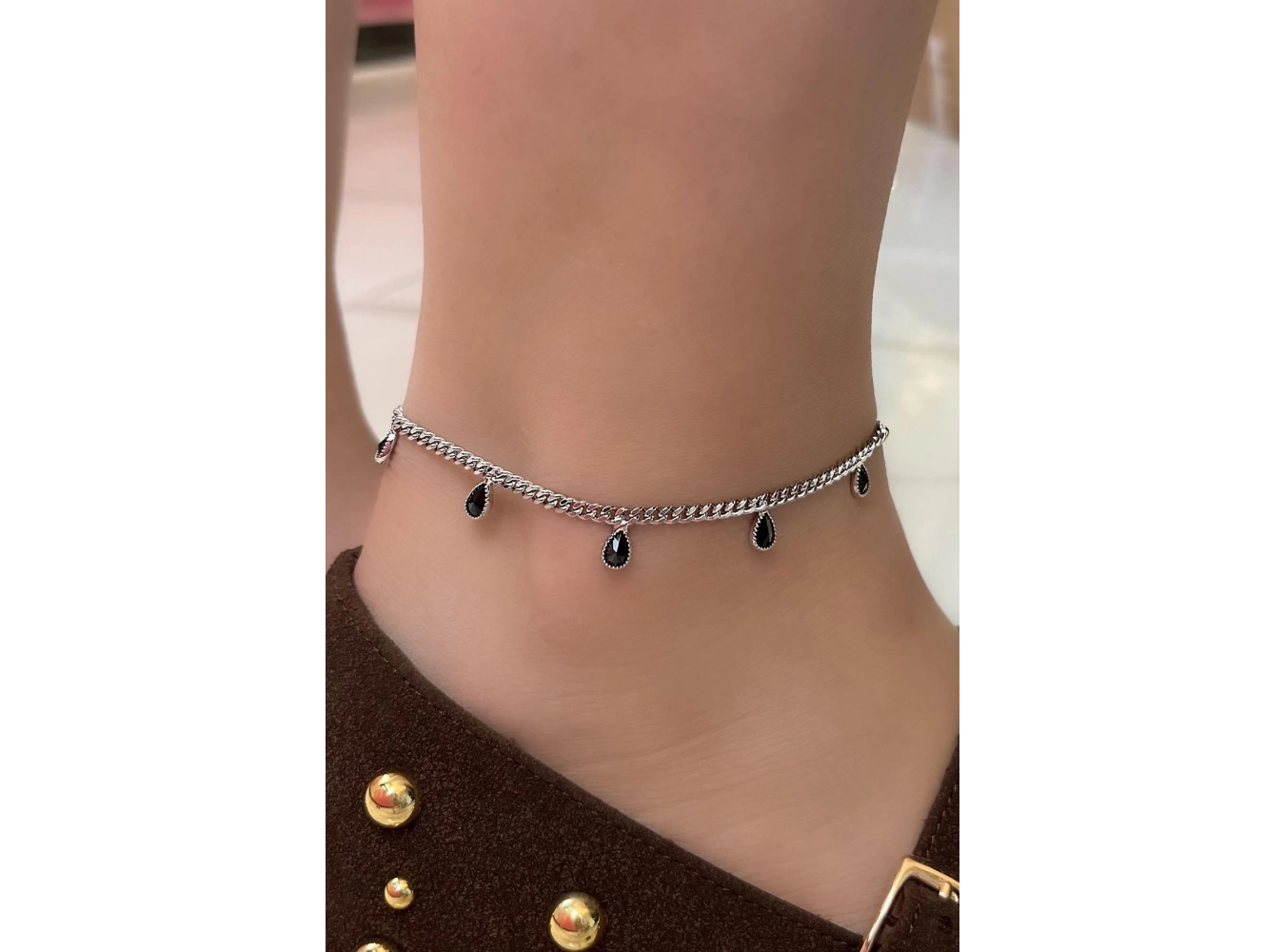 Gümüş Renk Siyah Taş Detaylı YSX Halhal