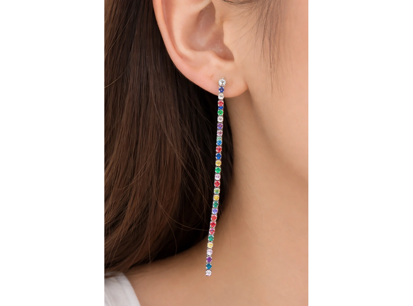 Gümüş Renk Su Yolu Taş Detaylı 14K Altın Kaplama Tx Küpe (Çift)