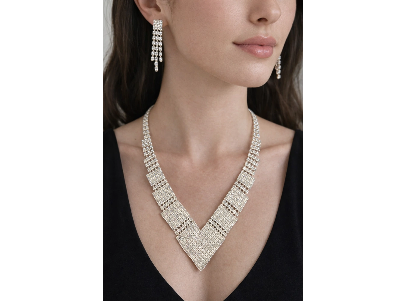 Gümüş Renk Taş Detayı Abiye Set