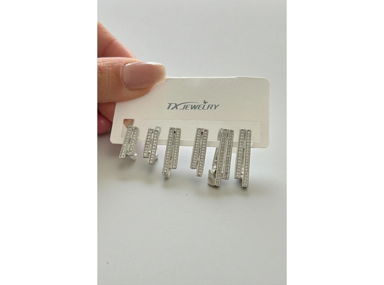 Gümüş Renk Taş Detaylı 14K Altın Kaplama TX 6lı Küpe Set