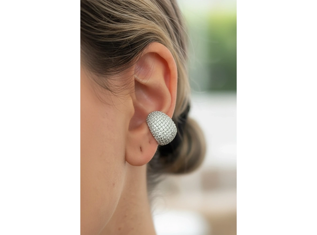 Gümüş Renk Taş Detaylı 14K Altın Kaplama TX Ear Cuff (Tek)