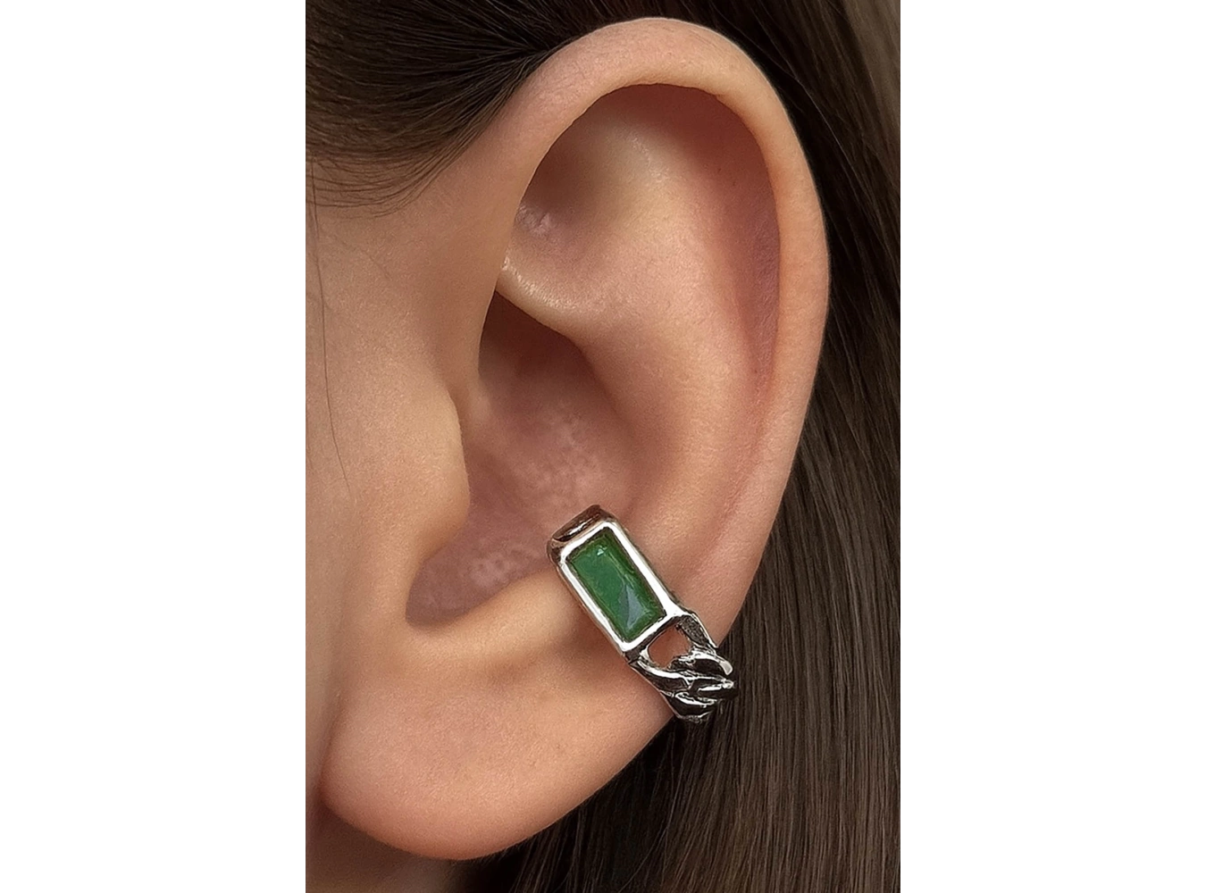 Gümüş Renk Taş Detaylı 14K Altın Kaplama TX Ear Cuff (Tek)