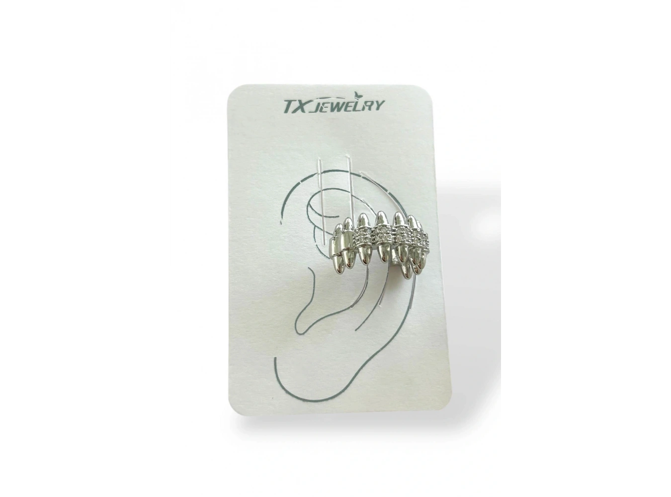 Gümüş Renk Taş Detaylı 14K Altın Kaplama TX Ear Cuff (Tek)