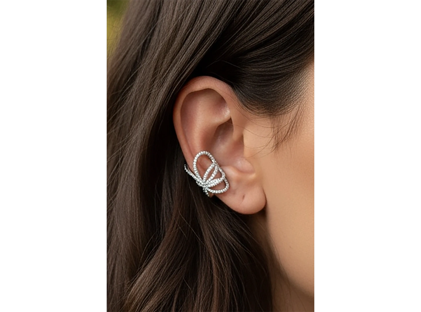 Gümüş Renk Taş Detaylı 14K Altın Kaplama TX Ear Cuff (Tek)