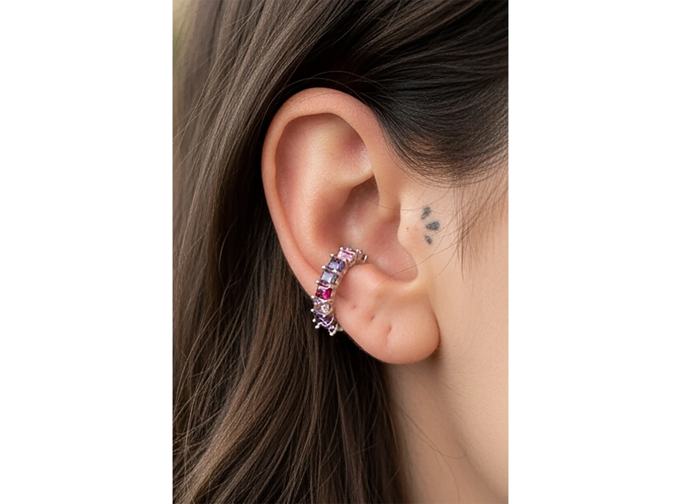 Gümüş Renk Taş Detaylı 14K Altın Kaplama TX Ear Cuff (Tek)