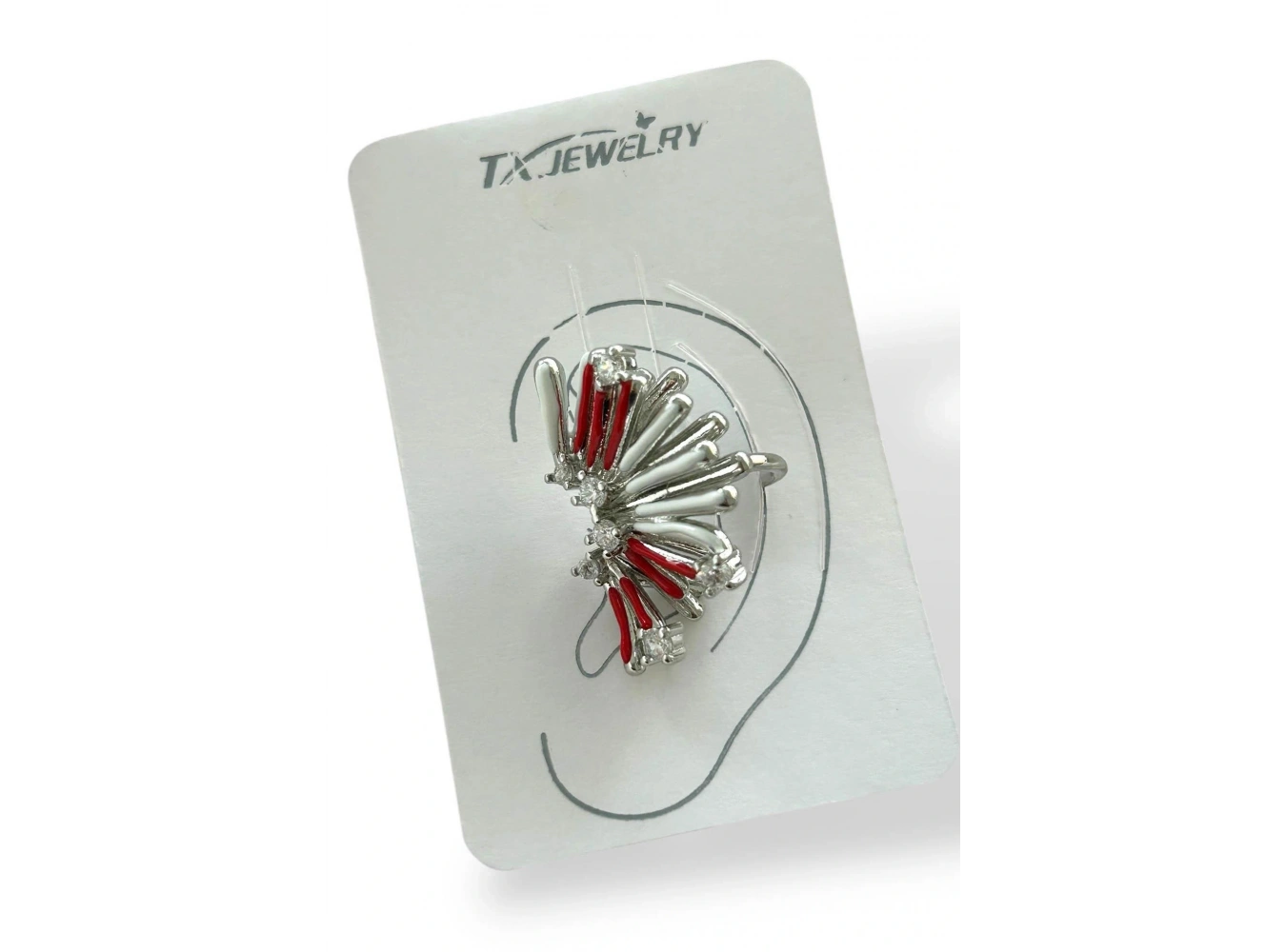 Gümüş Renk Taş Detaylı 14K Altın Kaplama TX Ear Cuff (Tek)