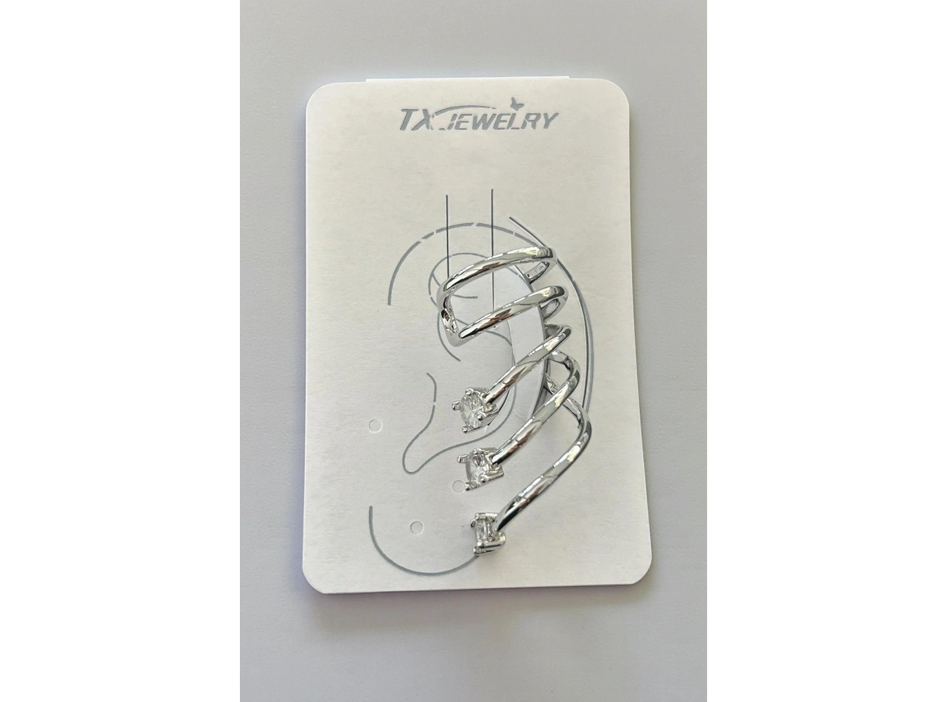 Gümüş Renk Taş Detaylı 14K Altın Kaplama TX Ear Cuff (Tek)