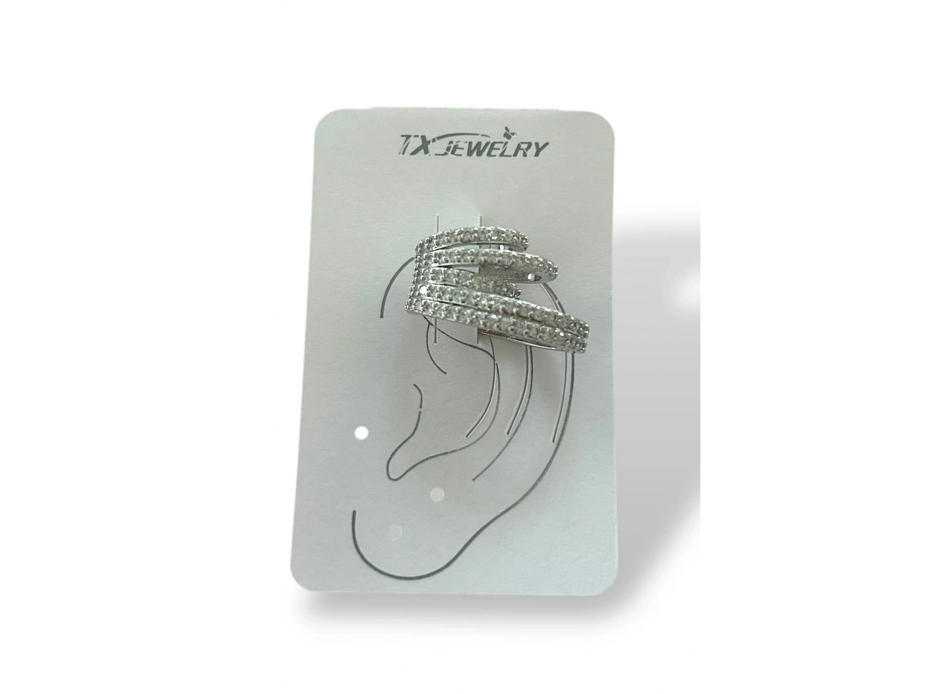 Gümüş Renk Taş Detaylı 14K Altın Kaplama TX Ear Cuff (Tek)