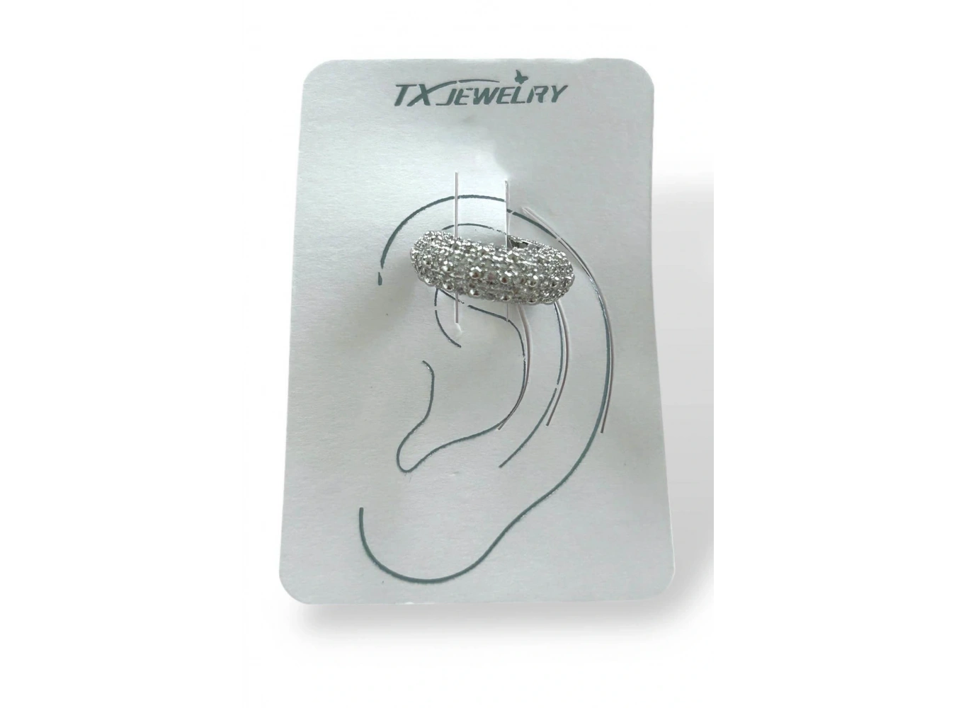 Gümüş Renk Taş Detaylı 14K Altın Kaplama TX Ear Cuff (Tek)
