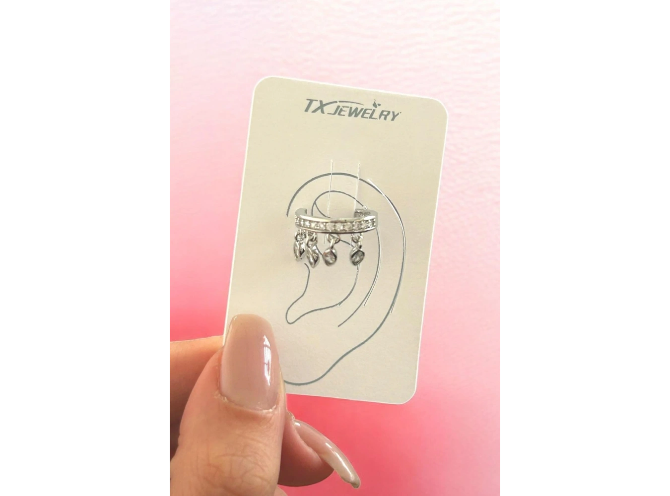 Gümüş Renk Taş Detaylı 14K Altın Kaplama TX Ear Cuff (Tek)