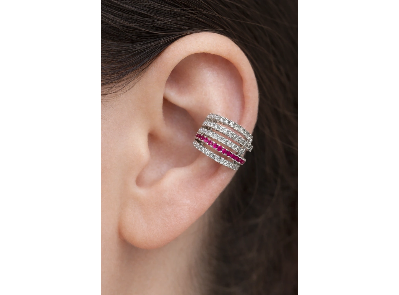 Gümüş Renk Taş Detaylı 14K Altın Kaplama TX Ear Cuff (Tek)