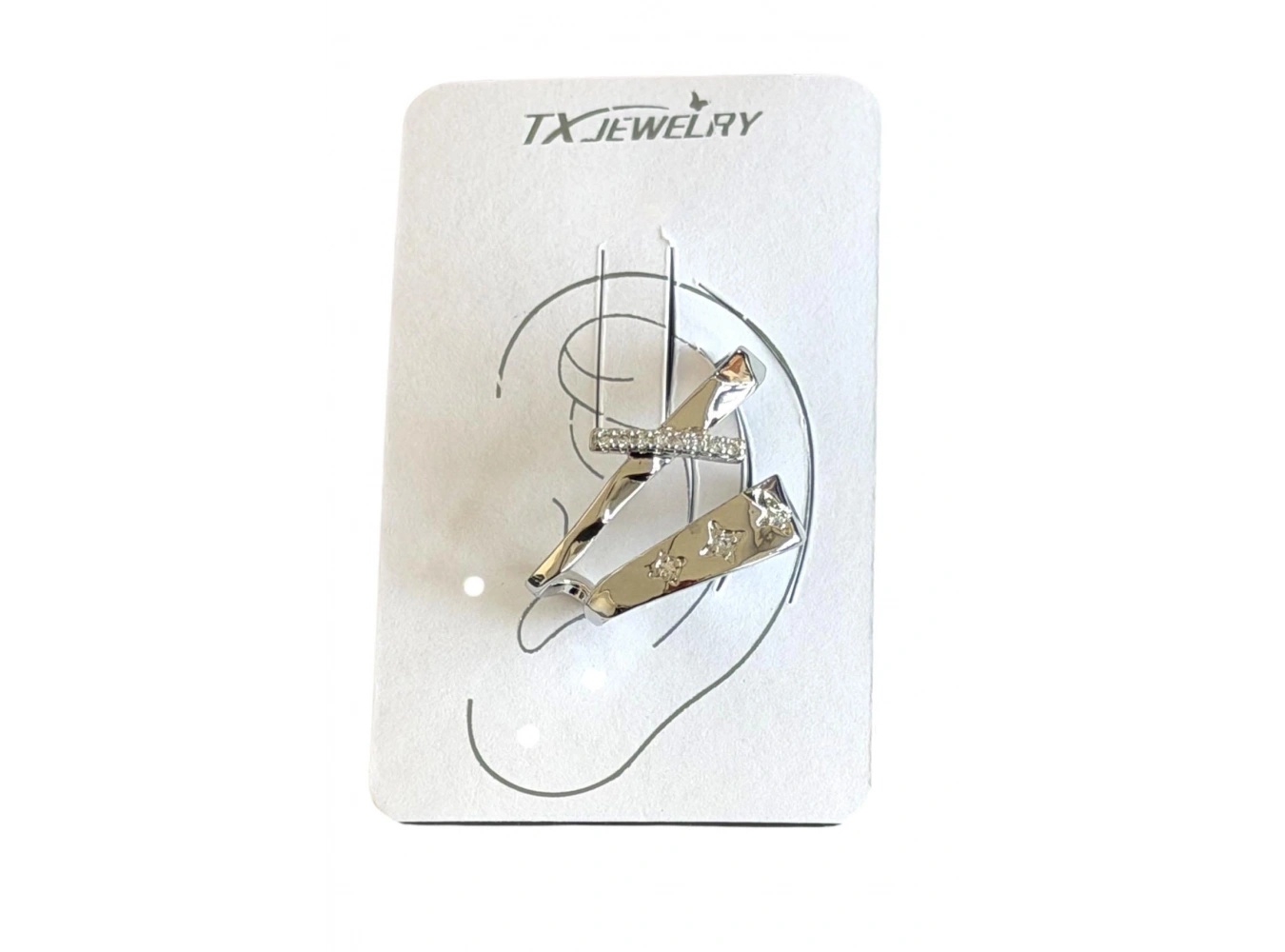 Gümüş Renk Taş Detaylı 14K Altın Kaplama TX Ear Cuff (Tek)