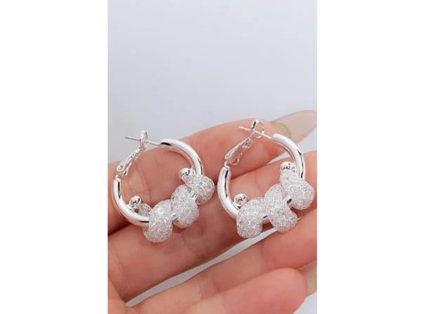 Gümüş Renk Taş Detaylı 14K Altın Kaplama TX Halka Küpe (Çift)