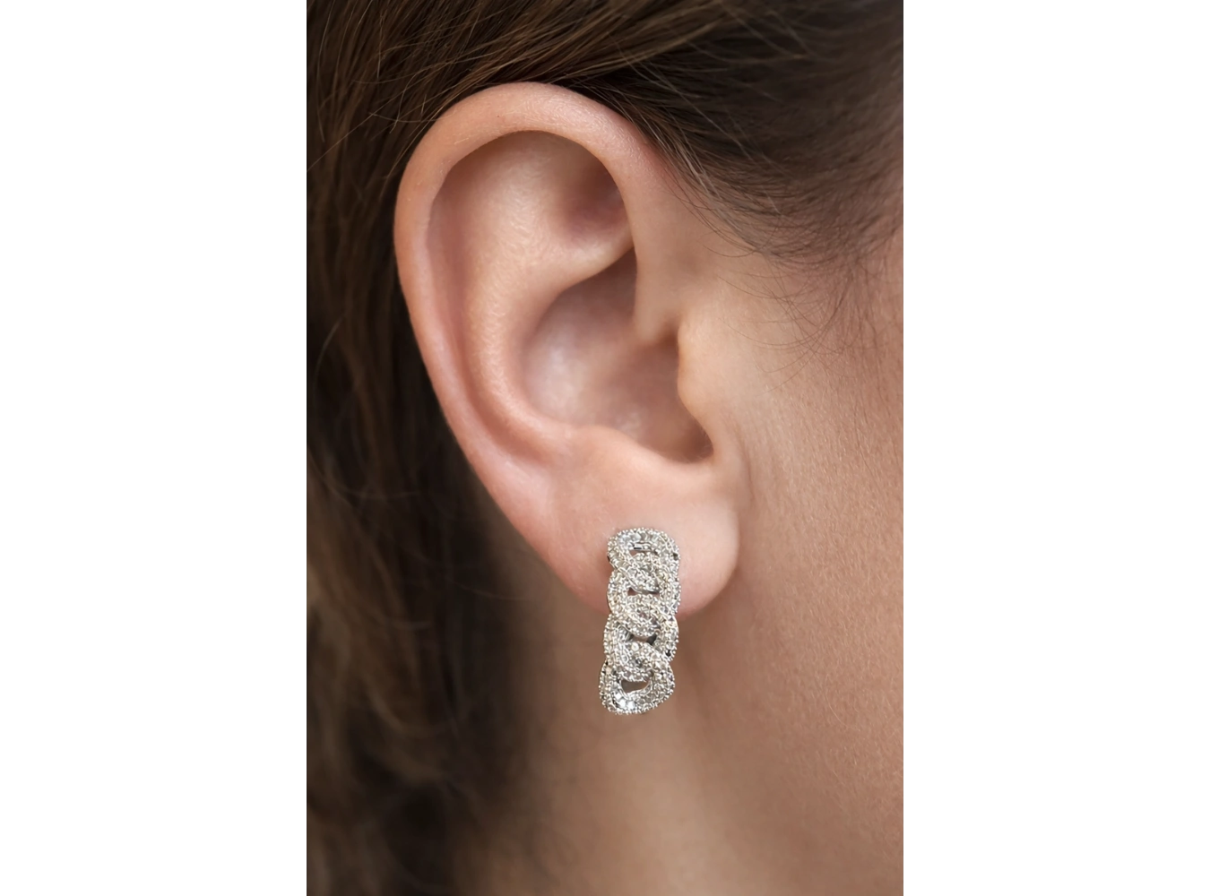 Gümüş Renk Taş Detaylı 14K Altın Kaplama TX Halka Küpe (Çift)